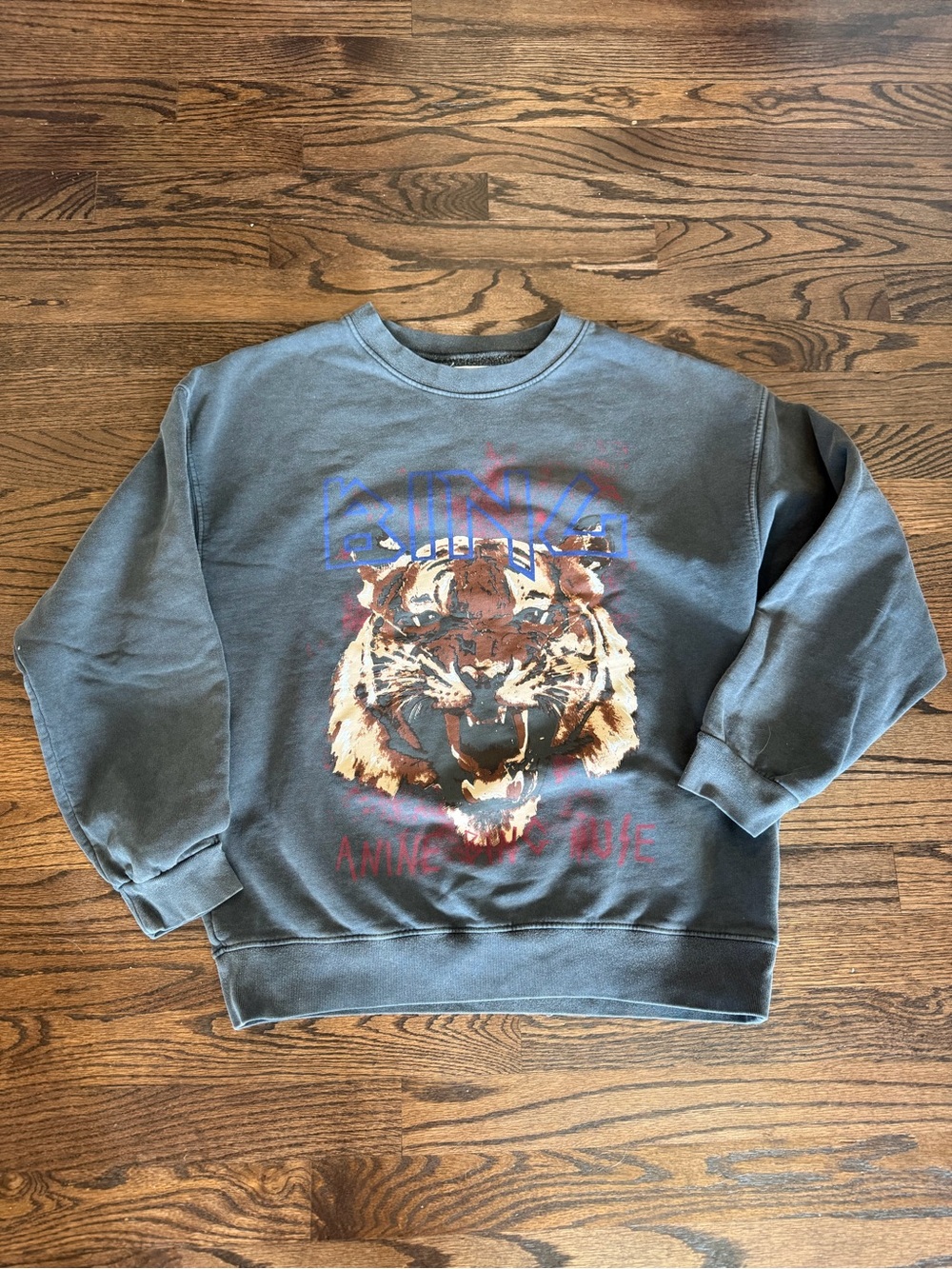 Anine Bing Grey Graphic Tiger Crewneck Sweater Medium